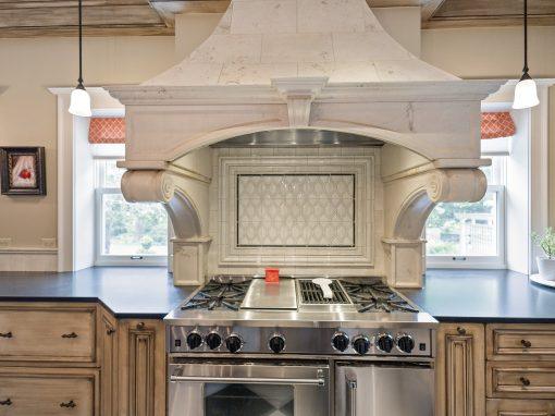 Overlook large marble range hood